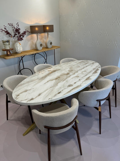 Oval Dining Table | White and Gold Resin Art