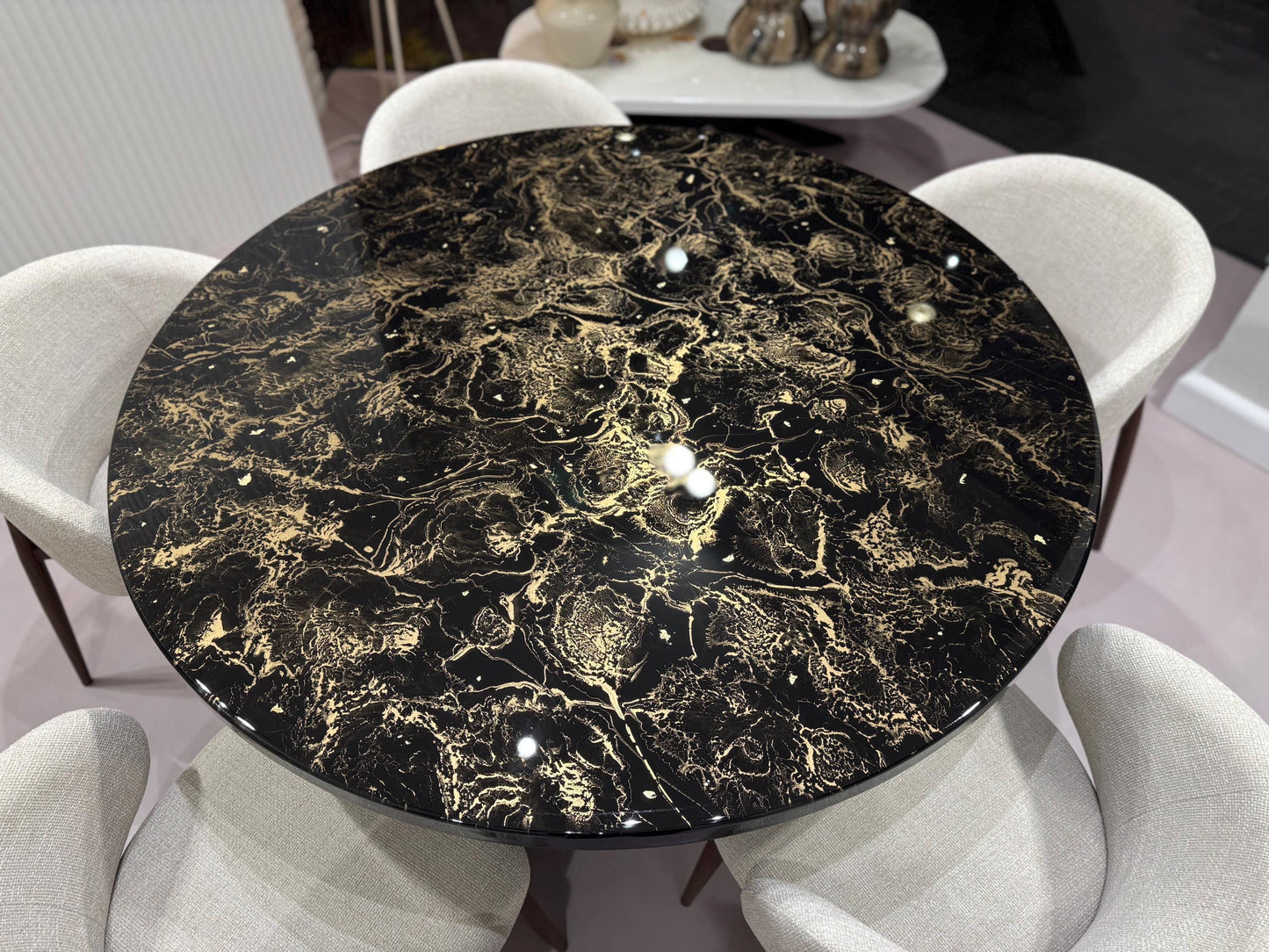 Round Dining Table | Black and Gold Cloud Design