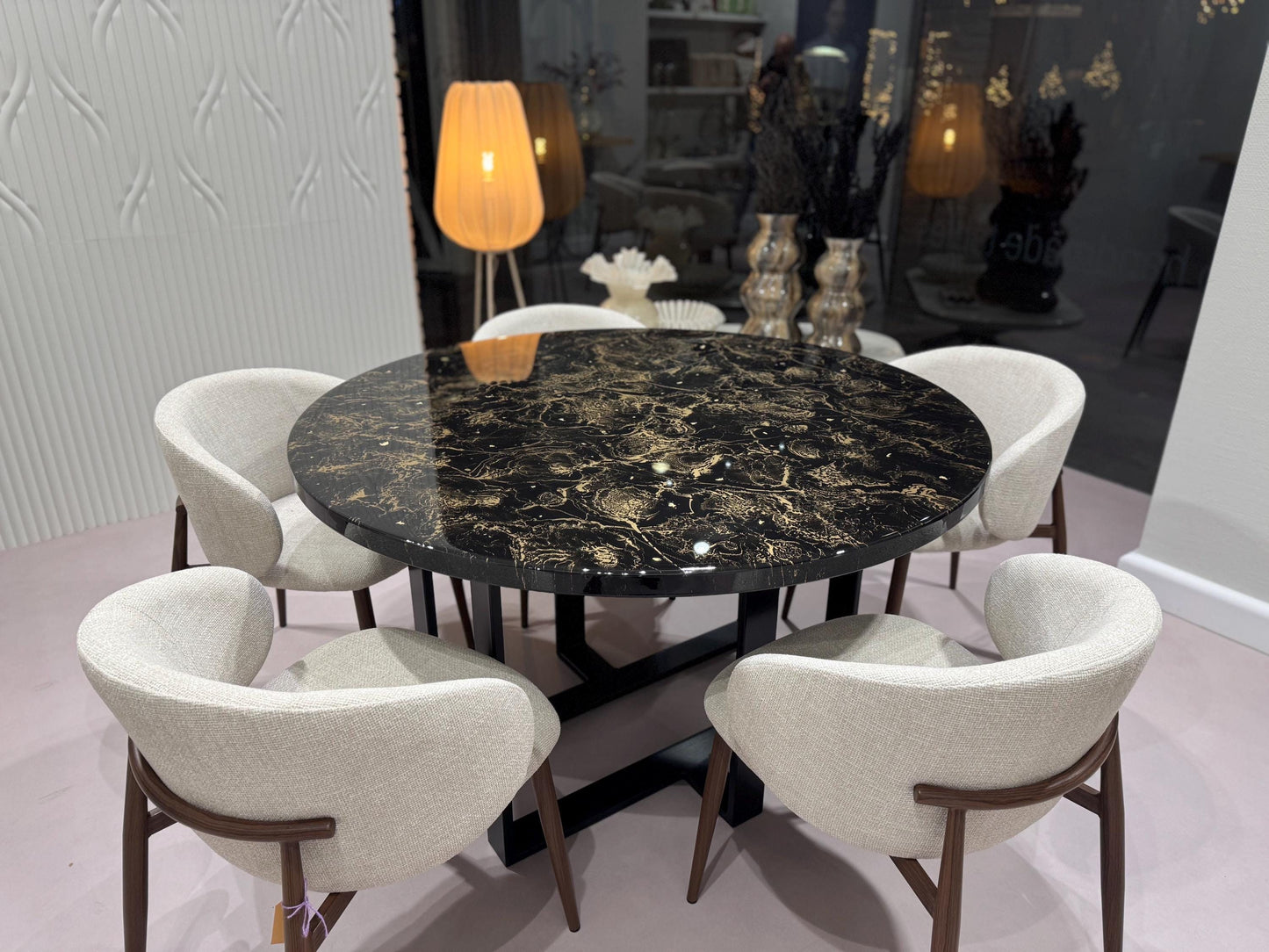 Round Dining Table | Black and Gold Cloud Design
