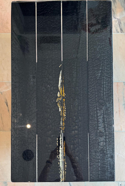 Reclaimed Wood Table | Shou Sugi Ban | Gold Finish