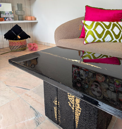 Reclaimed Wood Table | Shou Sugi Ban | Gold Finish