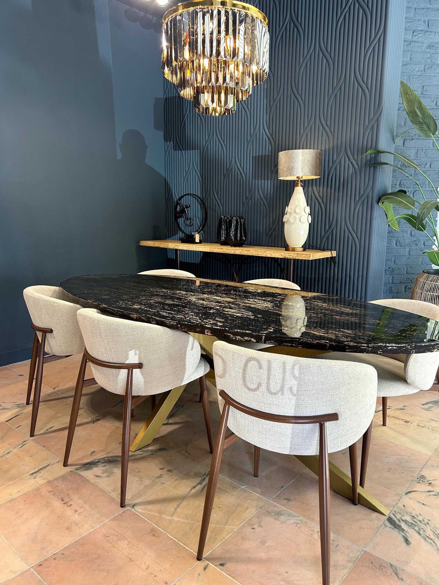 Bespoke Oval Dining Table | Black and Gold