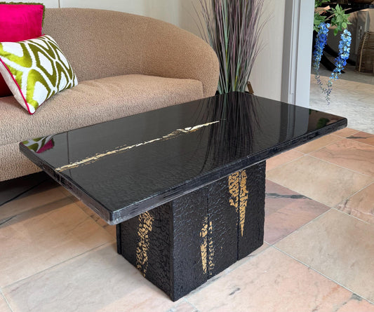 Reclaimed Wood Table | Shou Sugi Ban | Gold Finish