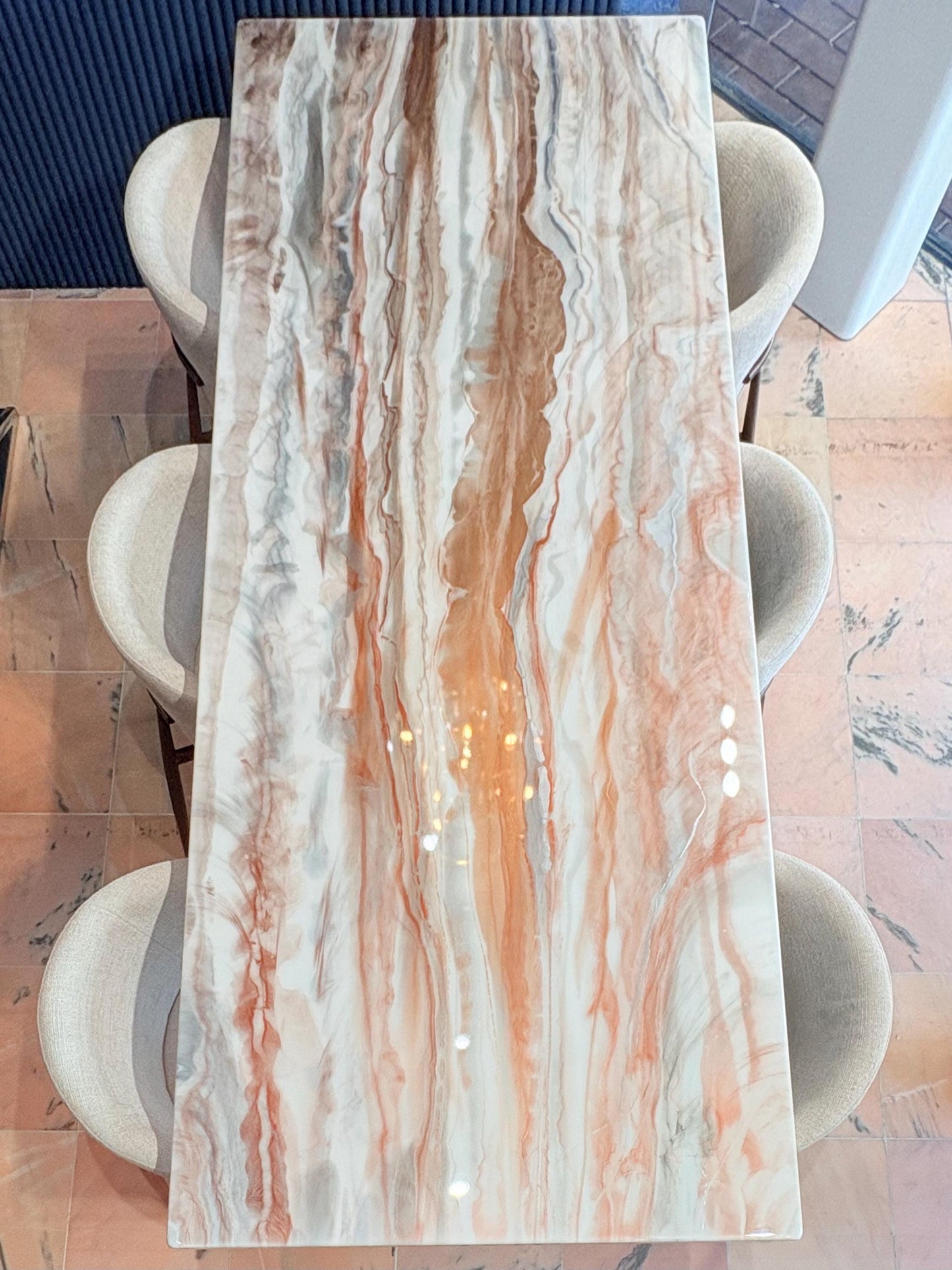 Rose Gold Marble Effect Dining Table (Handmade, Custom Size)