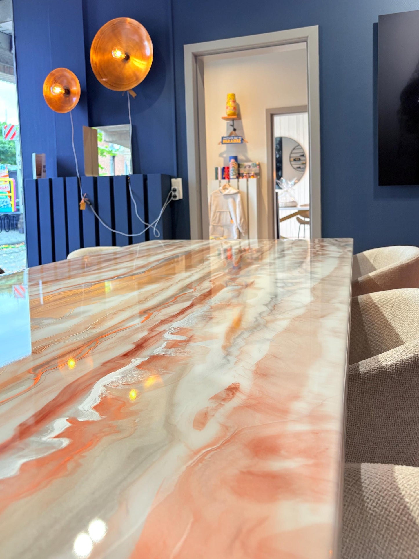 Rose Gold Marble Effect Dining Table (Handmade, Custom Size)