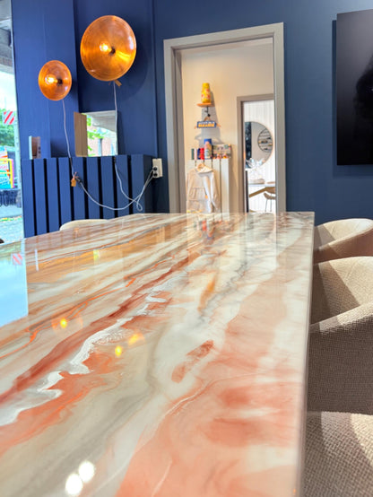 Rose Gold Marble Effect Dining Table (Handmade, Custom Size)