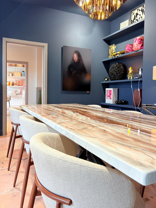 Rose Gold Marble Effect Dining Table (Handmade, Custom Size)