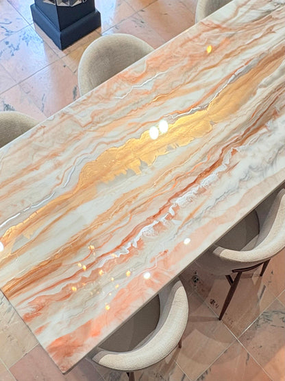 Rose Gold Marble Effect Dining Table (Handmade, Custom Size)