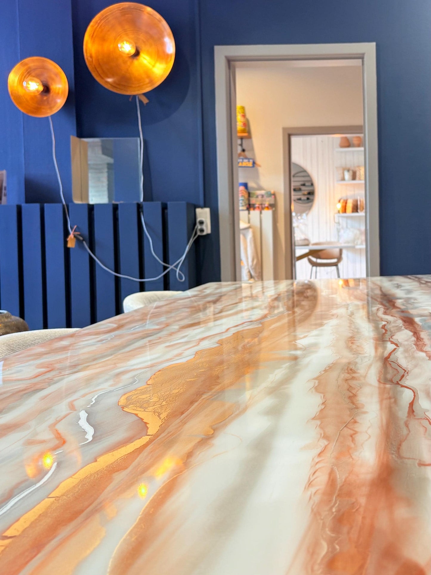 Rose Gold Marble Effect Dining Table (Handmade, Custom Size)