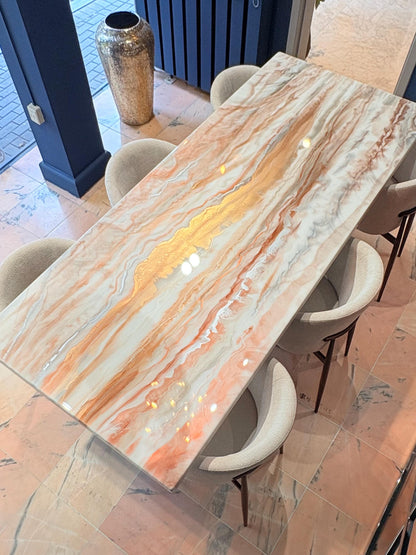Rose Gold Marble Effect Dining Table (Handmade, Custom Size)