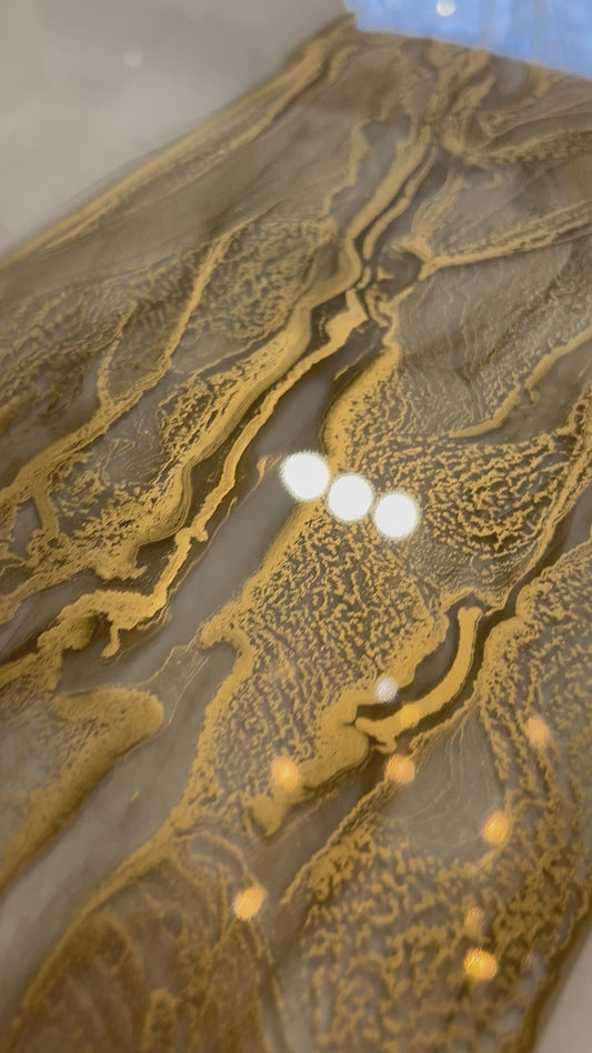 Gold River & Grey Marble Effect Resin Dining Table (Custom)