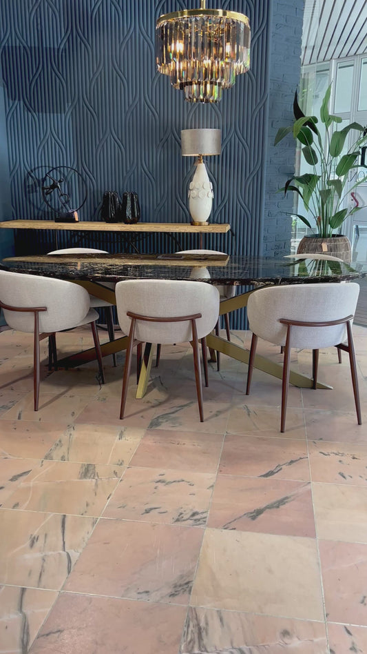 Black Oval Table with 3D Gold Pattern (Luxury Handmade)