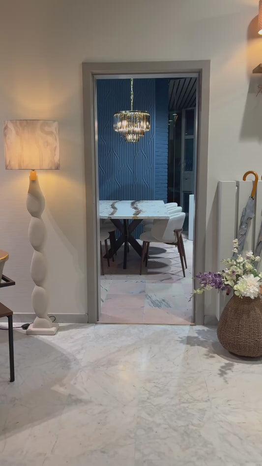 White & Gold River Resin Dining Table (High Gloss, Custom Size)