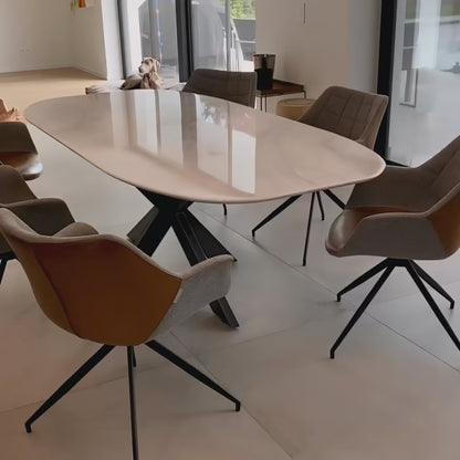 Grey Marble Boat-Shape Dining Table (Handmade Resin Finish)