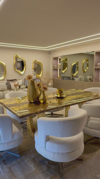 Golden Veins Gold Leaf Resin Dining Table with Gilded Sculptural Legs