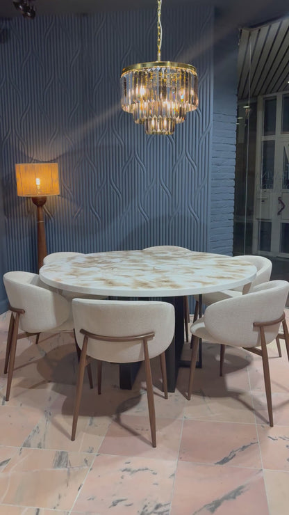 Round Gold Cloud Marble Dining Table | Handcrafted Luxury Epoxy Resin Art