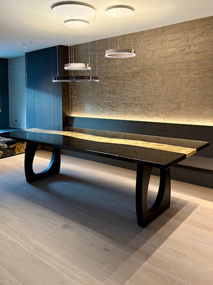 Black Dining Table with Glossy Gold River (Custom Size)
