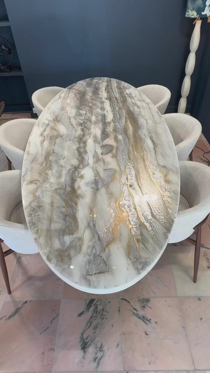 Oval Gold & Silver Marble Effect Dining Table (Custom)